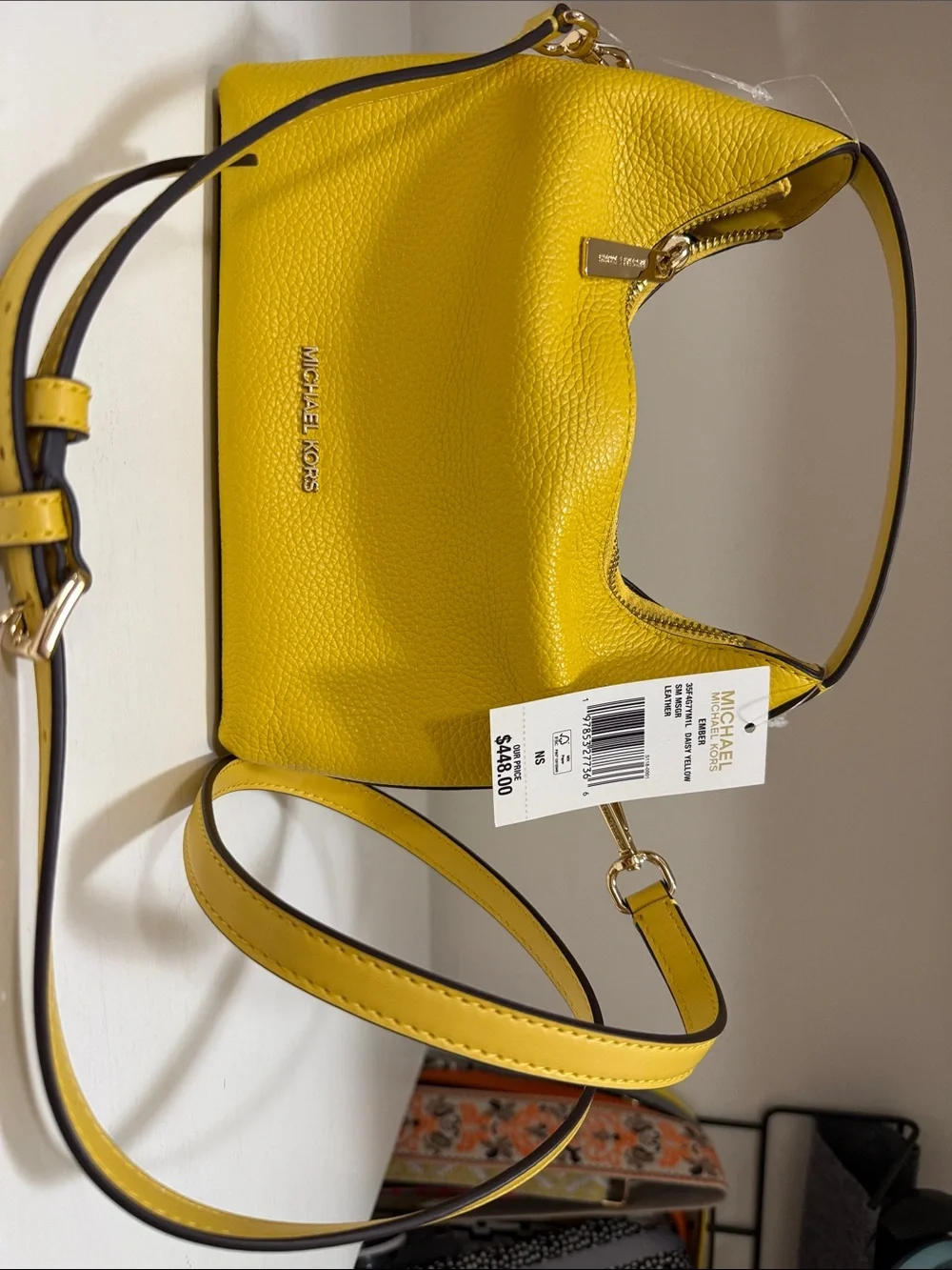 Michael Kors Yellow Pebbled Leather Mini Shoulder Bag